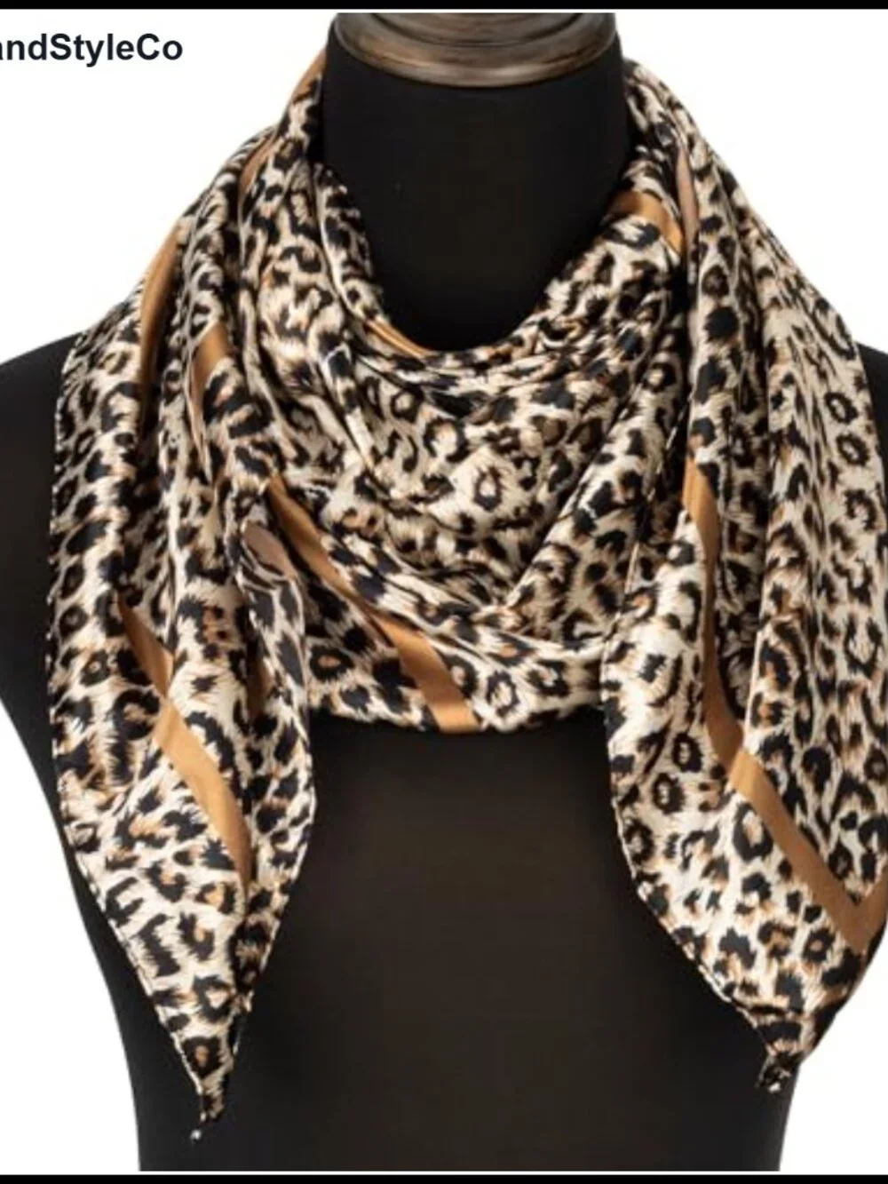 Vintage Leopard Print Square Scarf, 35x35 Silk Feeling Bandana, Neck & Head Wrap